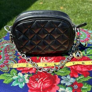 Brighton Black Leather Evening Bag with Initial A Keychain attached